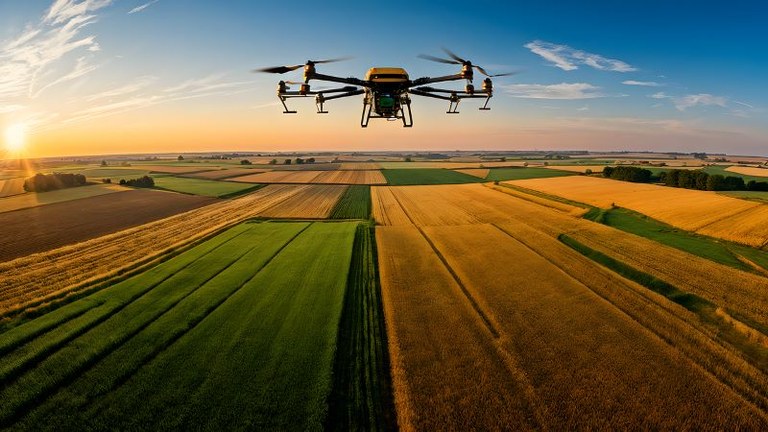 crops with a drone flying over, ph. Pixabay